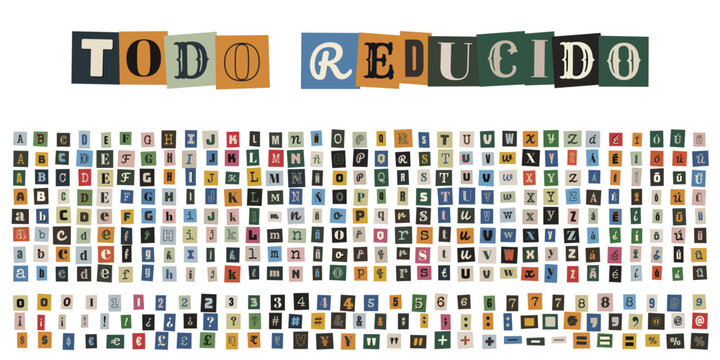 Alfabeto de recortes estilo nota de rescate para dise&ntilde;o de collage creativo