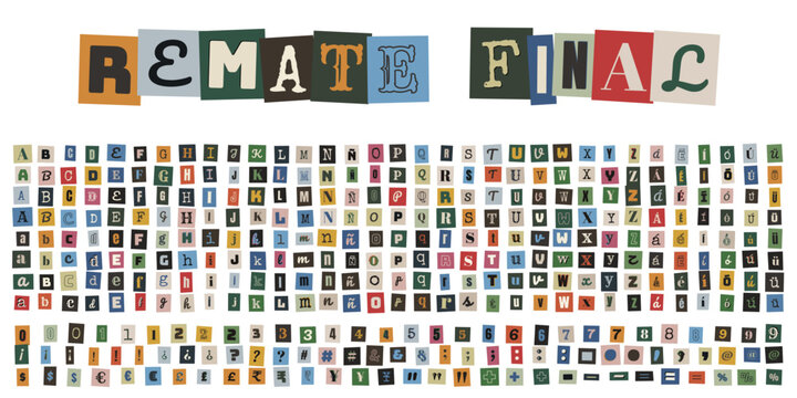 Alfabeto de recortes estilo nota de rescate para carteles de remate final