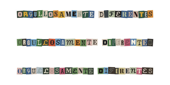 Frase orgullosamente diferentes en estilo collage para inclusion y neurodiversidad