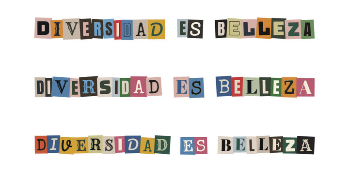 Frase Diversidad es Belleza en estilo collage de letras recortadas para inclusion y neurodiversidad