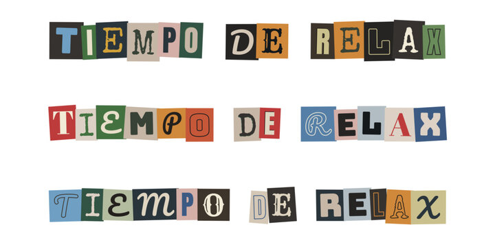 Letras recortadas estilo nota de rescate con la frase tiempo de relax para conceptos de salud mental
