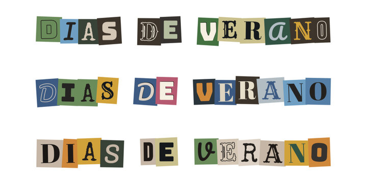 Frase Dias de Verano en estilo collage de letras recortadas vintage para dise&ntilde;o creativo