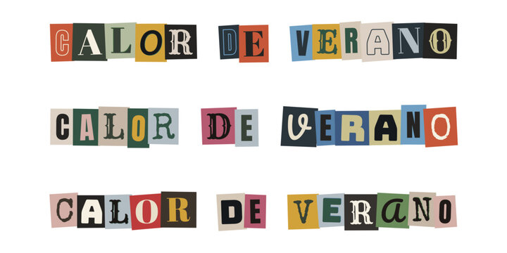 Frase calor de verano en estilo collage de letras recortadas tipo nota de rescate retro