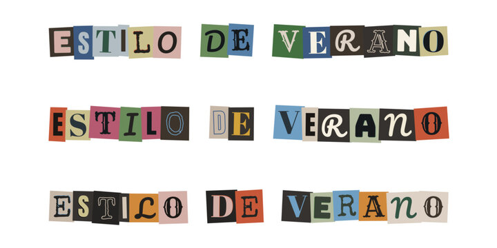 Frase Estilo de Verano en letras recortadas tipo nota de rescate para dise&ntilde;o de moda urbana