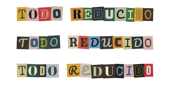 Letrero de todo reducido con letras recortadas estilo collage para promociones de tiendas