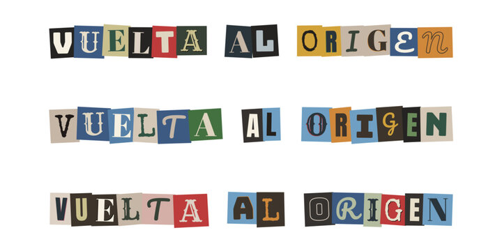 Frase Vuelta al Origen con letras de recorte para conceptos de ecologia, raices y autodescubrimiento