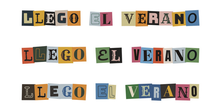 Llego el verano frase en estilo nota de rescate vintage para dise&ntilde;o retro