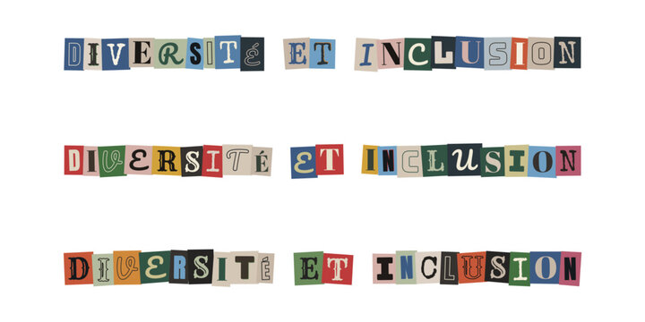 Concept de diversite et inclusion en entreprise avec lettres decoupees style collage
