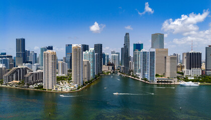 Obraz premium Miami cityscape with residential towers. Miami waterfront panorama. Miami panorama with skyscrapers. Miami skyline with Brickell.