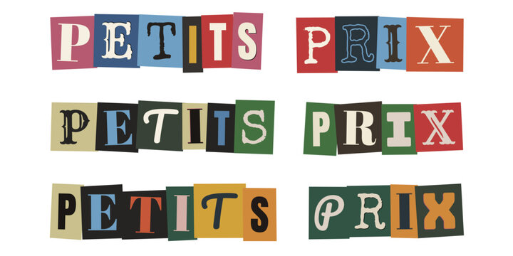 Message petits prix en lettres de magazines d&eacute;coup&eacute;es pour marketing de mode circulaire et recyclage.