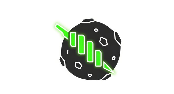Neon illustration of asteroid with green bar and black background