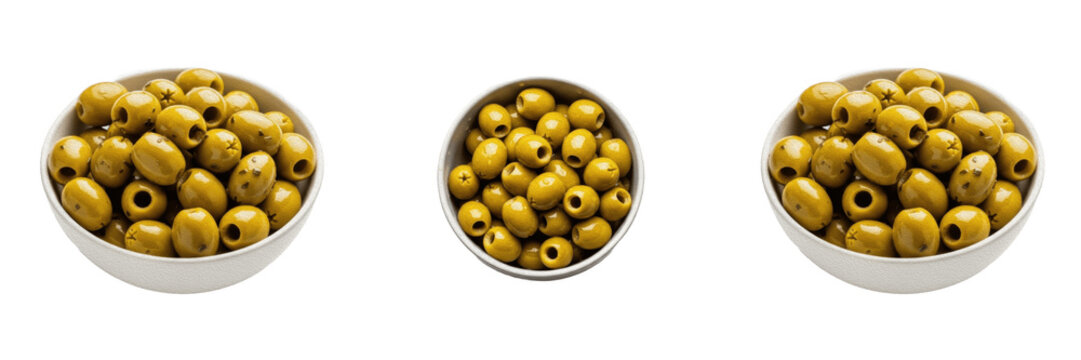  Bowl of delicious green olives isolated on white background high quality transparent PNG food as