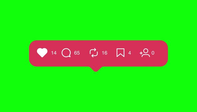 Social Media Engagement Stats Bar with Icons on Green Screen