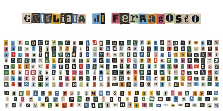 Lettere ritagliate stile riscatto per invito grigliata di ferragosto e set caratteri