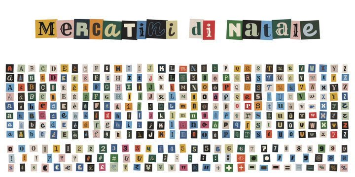 Alfabeto ritagliato stile riscatto per mercatini di natale e biglietti auguri