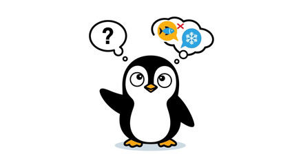 Thinking Penguin with Question Marks Above. © nayo