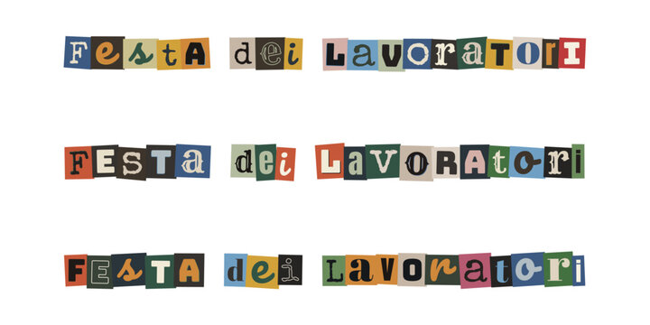 Titolo Festa dei Lavoratori con lettere ritagliate stile collage vintage per diritti sociali