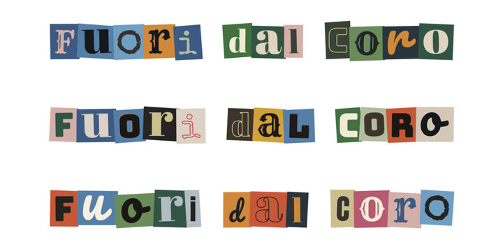 Scritta Fuori dal Coro in stile collage di ritagli di giornale per design creativo