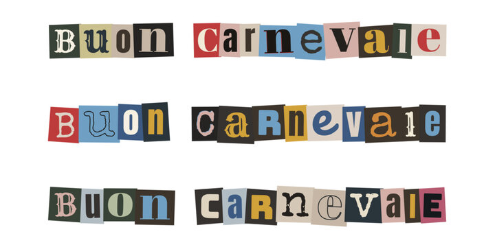 Scritta Buon Carnevale stile lettera di riscatto collage ritagli di giornale