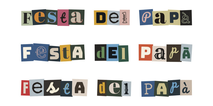 Scritta Festa del Pap&agrave; in stile collage ritagli di giornale anonimo