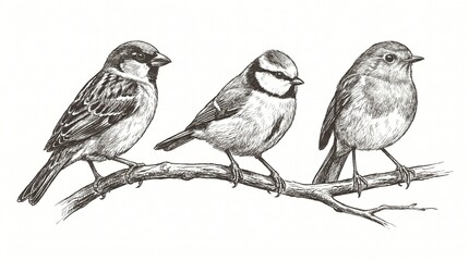 Fototapeta premium birds on a branch isolated