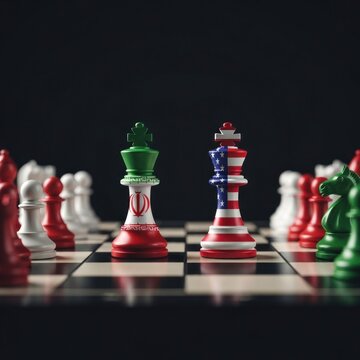 Geopolitical Chess Match - Iran vs USA Kings on Board.