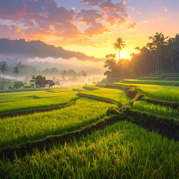 Rice fields sun
