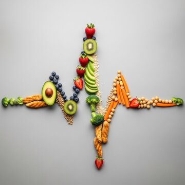 Healthy Heartbeat ECG Line Made of Fresh Fruits and Vegetables.