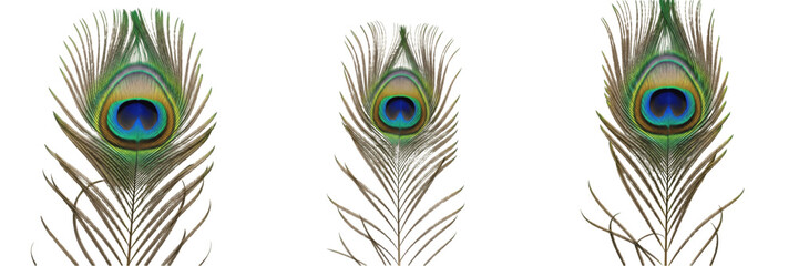 Fototapeta premium Set of Large Exotic Peacock Feather Isolated on White Background, PNG
