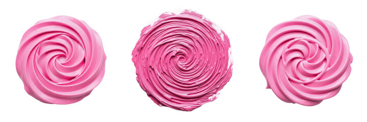 Fototapeta premium Set of Large Pink Frosting Swirl Decoration Isolated on White Background, PNG