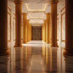 Fototapeta premium Luxurious Golden Hallway with Marble and Columns.