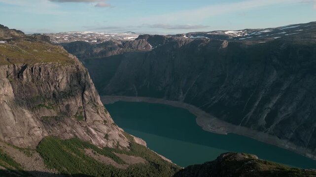 Nedra Bersavatnet lake on the trail to Trolltunga in Odda in Norway