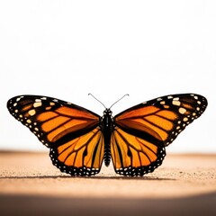 Fototapeta premium Monarch Butterfly Resting on a Wooden Surface Macro Shot.