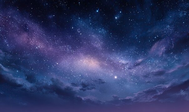 Vibrant celestial display of sparkling stars, glowing nebula, and dark scattered clouds