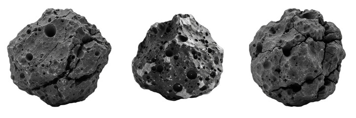 Set of Dark Gray Moon Rock Meteorite PNG © Mj