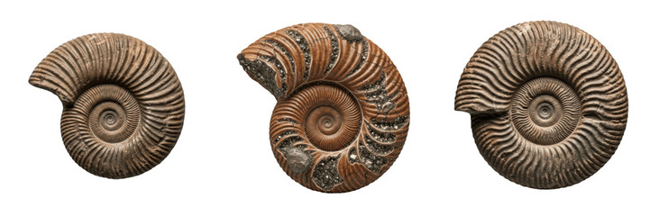 Set of Ancient Stone Ammonite Shell Fossil PNG © Mj