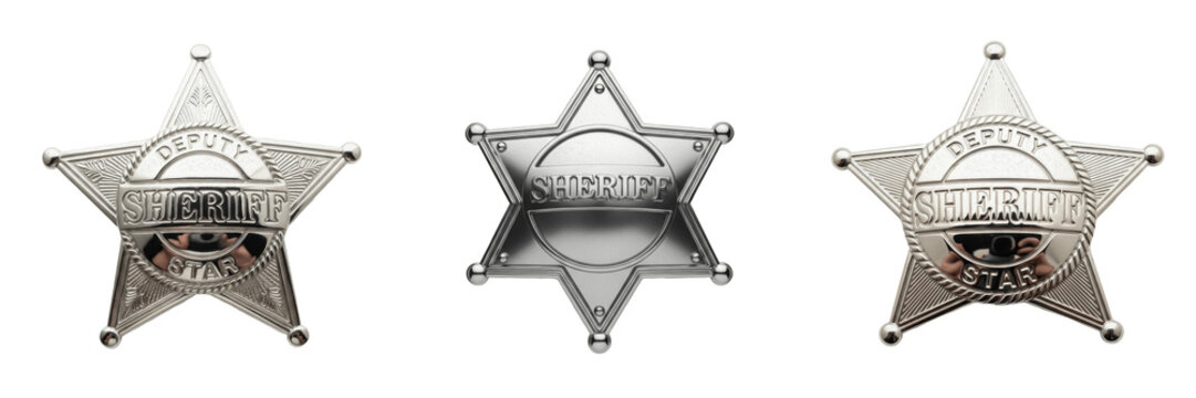 Set of Silver Metallic Sheriff Badge Star PNG