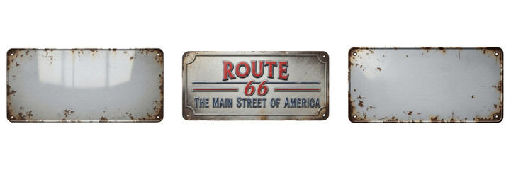 Set of Vintage Metal Route 66 Road Sign PNG © Mj