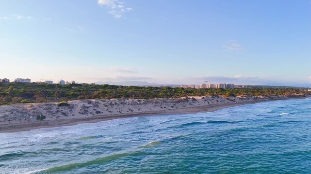 wild beach summer coastline dune coast clear sky gradient flying drone aerial water sea nature forest travel vacation landscape - Guardamar del Segura, Alicante, Spain - 2025
