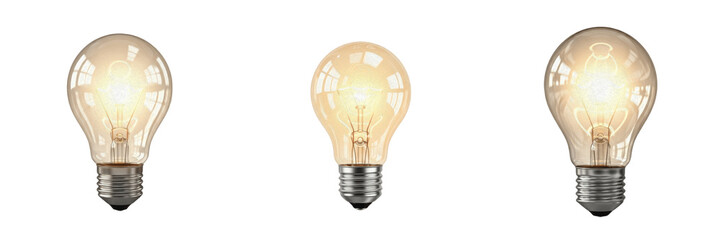 Set of Glowing Incandescent Light Bulb Isolated on White Background, PNG