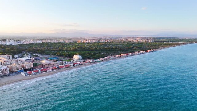 beach landscape drone coastline city aerial sea coast forest nature travel vacation summer blue sky - Guardamar del Segura, Alicante, Spain - 2025