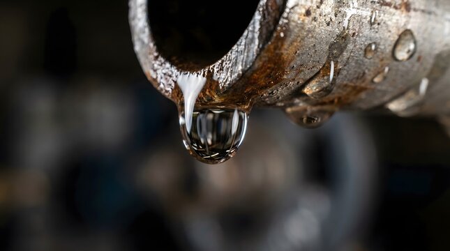 Water dripping from rusty old faucet.