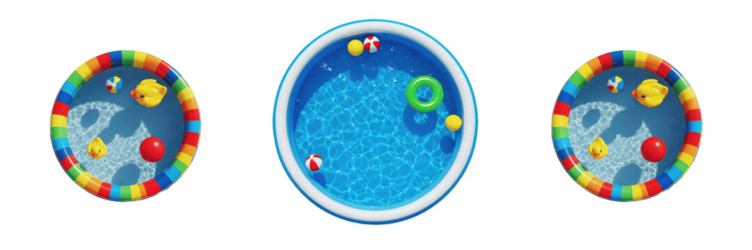 Blue Inflatable Kids Swimming Pool Backyard Water Summer Fun Isolated Transparent Background 3D Render PNG
