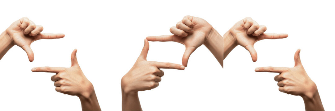 Human Hands Making Frame Gesture Set, Photography and Perspective Concept, Framing Fingers Isolated on Transparent Background