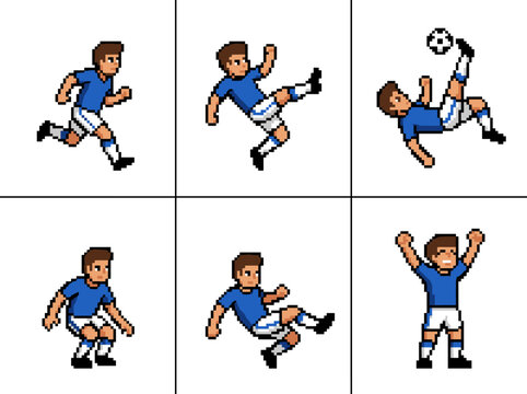Pixel art soccer player sprite sheet in 2x3 grid