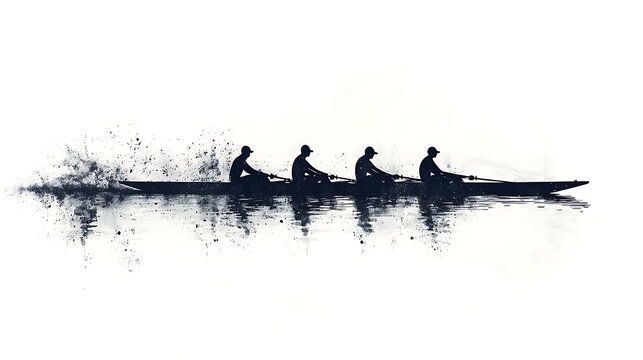 Silhouetted Rowing Team on Water: A striking silhouette captures a rowing team in action, their synchronized movements creating a dynamic display of teamwork and athleticism on the water.