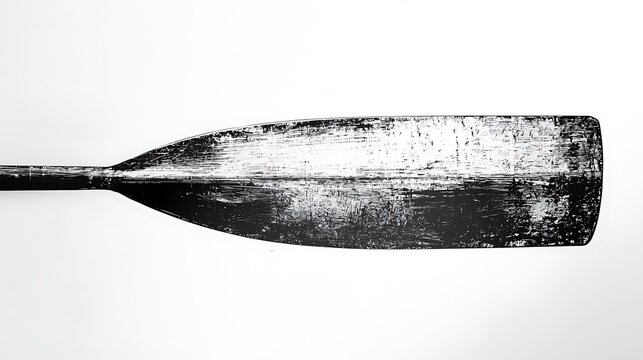 Oar's Journey: A weathered oar, its surface bearing the marks of countless voyages, rests against a plain backdrop, evoking a sense of adventure and the passage of time.