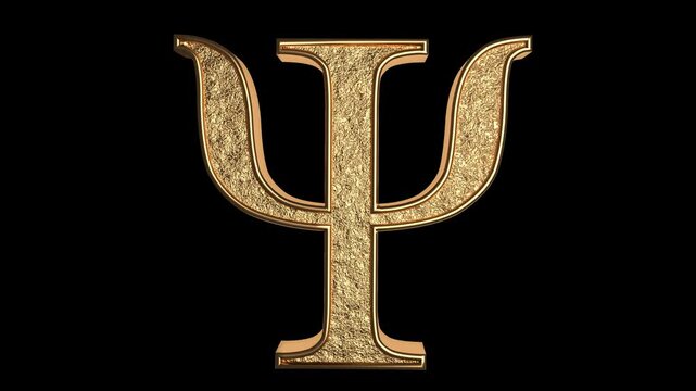 Gold psi symbol psychology mental health 3d render transparent background greek letter ideal for mental health awareness, academic presentations, or psychological concepts.
