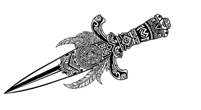 Ornate dagger with decorative handle.
