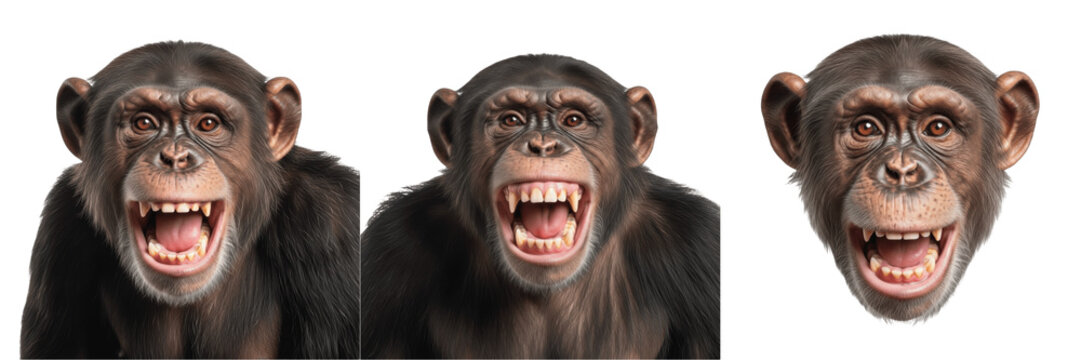 Set of Angry Chimpanzee Monkey Face Isolated on White Background, PNG
